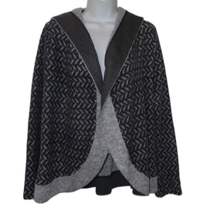 Mystree offene Strickjacke Pullover Damen M grau Kapuze Fischgrät Strick Boho Freizeit - Bild 1 von 6