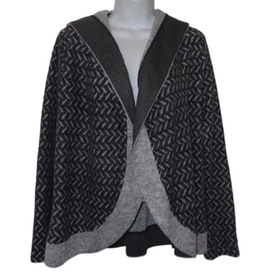 Mystree Open Cardigan Sweater women M Gray Hooded Herringbone Knit Boho Casual - Image 1 of 4