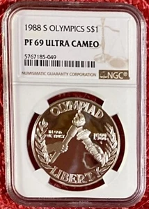 1988 S Olympics Proof Silver Dollar Commemorative Coin NGC PF 69 Ultra Cameo - Picture 1 of 4