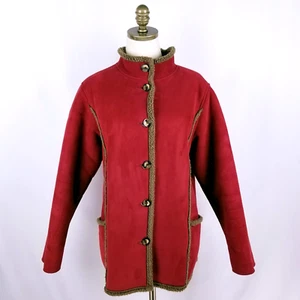 LL Bean Faux Suede Sherpa Lined Button Down Jacket Coat Womens Size PM Maroon - Picture 1 of 7