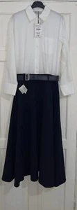 ABITO CAMICIA ZARA NERO BIANCO COLLETTO ORLO SVASATO CINTURA COMBINATO TAGLIA M NUOVO CON ETICHETTE - Foto 1 di 11