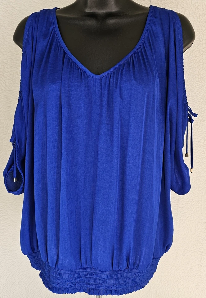 Jennifer Lopez Womens Shirt Top Blouse Size M Medium Cold Shoulder V Neck - Image 1 of 4