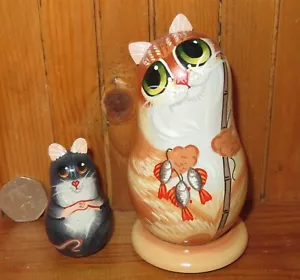 Ingwer Katze & Angelrute Maus Russische Kleine Handbemalt Puppe Makarova Signé 2 - Bild 1 von 11