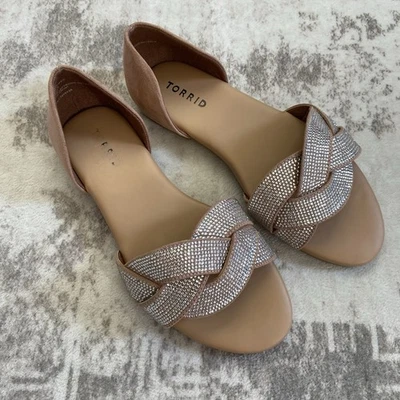 Pisos de gamuza marrón tórrido y diamantes de imitación plateados 8 WW Foto 1 de 4