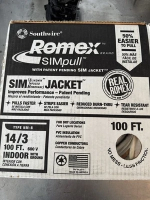 SOUTHWIRE Simpull Simjacket Romex Indoor NM-B Wire, 14/3C + Gnd, Approx 90 Feet - Image 1 of 4