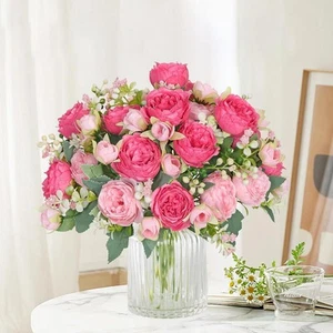 SOMYTING Artificial Peony Flower, Silk Peonies Bouquet Fake 2PCS, Rose Pink - Picture 1 of 7
