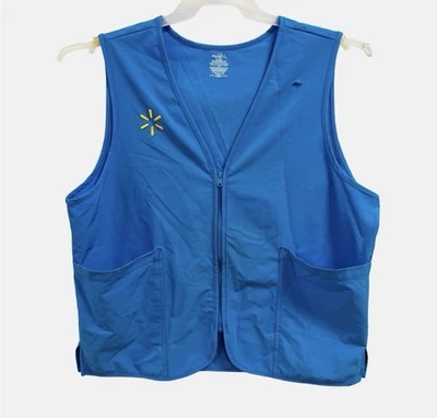 Walmart Employee Vest Blue Zip-Up With Embroidered Spark Logo & Pockets Size L - Image 1 of 4