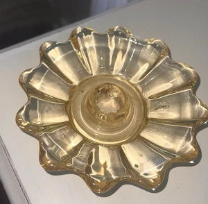 Vintage Fostoria Celestial Sun Gold Yellow Glass Candlestick Holder 1980’s - Picture 1 of 3