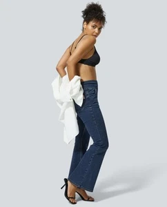 New Halara Flex High Waisted Crossover Pocket Washed Stretchy Flare Jeans - M - Picture 1 of 13