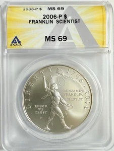 2006-P Ben Franklin Scientist Commemorative Silver Dollar - ANACS MS 69 - Picture 1 of 4