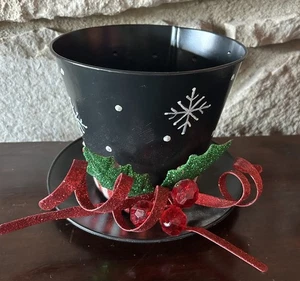 CHRISTMAS SNOWMAN Top Hat Centerpiece Wine Chiller Large Table Decoration Metal - Picture 1 of 6