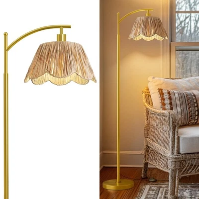 Oneach Arc Floor Lamp for Living Room,Rattan Boho Floor Lamp with Hand-Woven ... - Image 1 of 4
