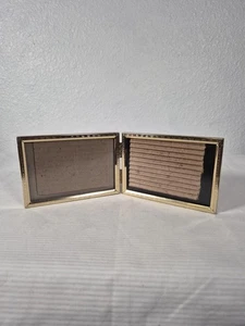 Vtg Gold Tone Metal Bi-Fold Double Hinged Picture Frame-5”x3.5” Landscape - Picture 1 of 8