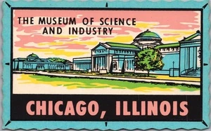 Postal/pegatina vintage de CHICAGO Illinois de los años 50 "Museo de Ciencia e Industria" - Imagen 1 de 2