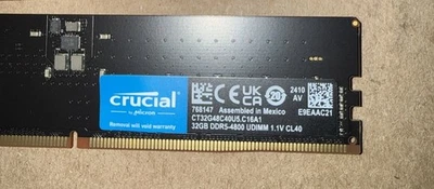 Crucial 32GB DDR5 4800 MHz PC5-38400 DIMM Desktop Memory RAM 1x (CT32G48C40U5) - Image 1 of 3