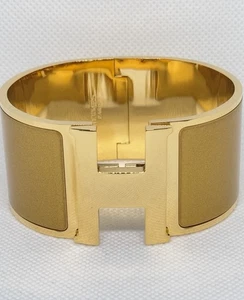 Hermes Bracelet Clic Clac H Enamel Extra Wide Golden w/ Gold Sz 17cm PM - Picture 1 of 4