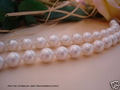 Collier 50cm aus MuschelkernPerlen 10mm Weiß, 925er Silber,geknotet TOP Geschenk - Bild 1 von 2