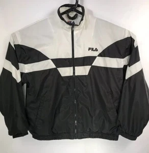 Fila Vintage Retro Men’s Large L Black & White Full Zip Windbreaker Jacket EUC - Picture 1 of 8