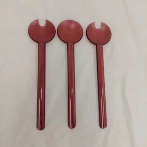 3 PC Tupperware Salad Server Set Fork Spoon Clear Red Acrylic Mid Century Modern - Picture 1 of 8