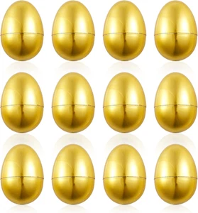 12pk Golden Fillable Easter Eggs for Hunt Games Basket Stuffers Crafts Party - Picture 1 of 7