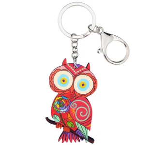Acrylic Cute Night Owl Bird Keychains Purse Bag Key Ring Animals Charms Jewelry - Picture 1 of 13
