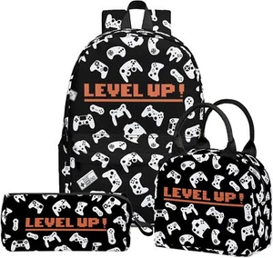 3PCS Girls Boys Backpack, Kids School Backpack with Lunch Box Game-level Up - Picture 1 of 6