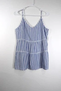 Old Navy Striped Smocked Blue White Cami Babydoll Swing Blouse Tank Sz Large New - Picture 1 of 7