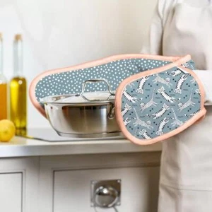 Guantes Doble Horno Cocina Cocina Aislados Algodón Colgantes Gatos Azules - Imagen 1 de 2