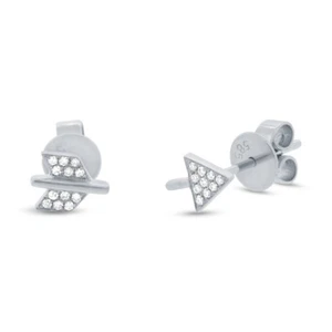 Diamond Arrow Stud Earrings 14k White Gold Natural Round Cut 0.05ct - Picture 1 of 2