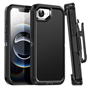 For iPhone 16e Phone Case Shockproof Heavy Duty Rugged Cover + Belt Clip Holster - Picture 1 of 13