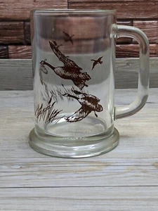 Canadian Geese in Flight Taking Wing 5" Clear Glass Beer Mug Stein Avon 1982 - Picture 1 of 8
