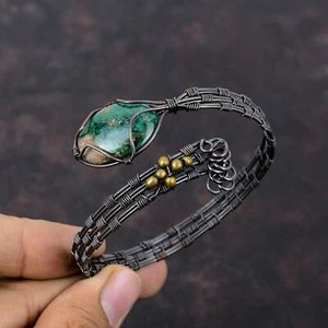 Womens day Deal Natural Cuprite Chrysocolla Wire Wrapped Cuff Bracelet Copper - Picture 1 of 6