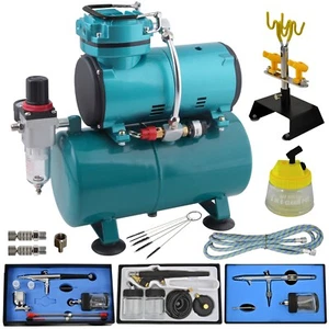AIRBRUSH KOMPLETT SET AIRBRUSH KOMPRESSOR PISTOLE DOUBLE ACTION PISTOLEN ZUBEHÖR - Bild 1 von 10