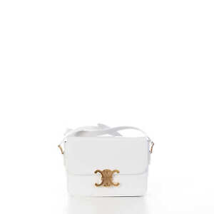 CELINE 3950$ Teen Triomphe Bag - Arctic White Shiny Calfskin Auth NWT