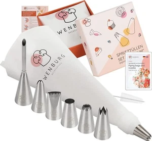 7er Set Spritzbeutel mit Edelstahl-Tüllen, Baumwollbeutel 35 cm, für Torten - Bild 1 von 6