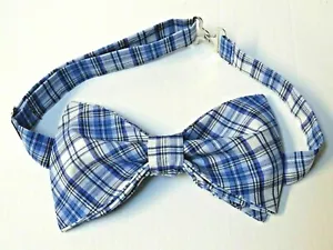NEW Custom Mens Blue Plaid Bow Tie Pre-tied Adjustable Gift 4 Him Wedding - Picture 1 of 3