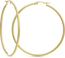 14k Gold Classic Shiny Polished Round Hoop Earrings, 2mm tube, 35mm - 1.4 inch