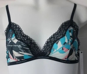 Bralette triángulo de nailon/encaje "Sheer Marquisette" nuevo con etiquetas Calvin Klein QF1842, azul - Imagen 1 de 6