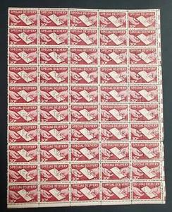 US Stamp Scott #E21 30c Special Delivery of 1957, Pane of 50, MNH w/TFL Perfin - Picture 1 of 9