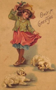 Cartolina in rilievo cani "Solo un saluto" 1907 - Foto 1 di 2