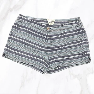 British Khaki Women's 100% Linen Blue Striped Short with Pockets, Size 12 - Picture 1 of 5