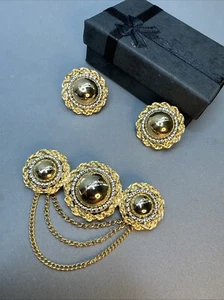 Chatelaine Intricate Brooch & Earrings Vintage 80’s 90’s Mogul Gold Silver tone - Picture 1 of 13