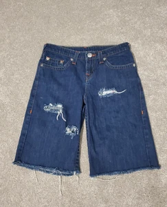 Pantalones cortos de jean True Religion World Tour para niños talla 16 cortados azul en dificultades - Imagen 1 de 9