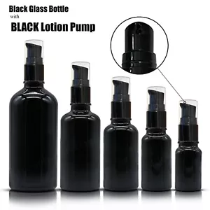 SCHWARZE GLASFLASCHE mit SCHWARZER LOTION Pumpe für Seren Cremes Öle Desinfektionsmittel NEU - Bild 1 von 7