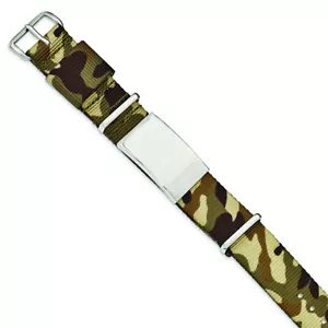Chisel Stainless Steel Polished Brown Camo Fabric Adjustable ID Bracelet 10" - Picture 1 of 3