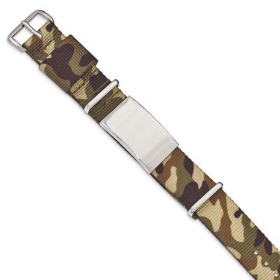 Chisel Stainless Steel Polished Brown Camo Fabric Adjustable ID Bracelet 10" - Image 1 of 3