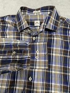 Peter Millar Shirt Mens XL Brown Blue Plaid Long Sleeve Button Down Sport Preppy - Picture 1 of 6