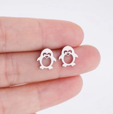 Aretes unisex de titanio pequeños punk pingüino pájaro plata/oro Foto 1 de 2