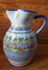 Ceramica De La Cal Pitcher Pottery Hand Painted in Toledo Spain 10 " Tall - Picture 1 of 11
