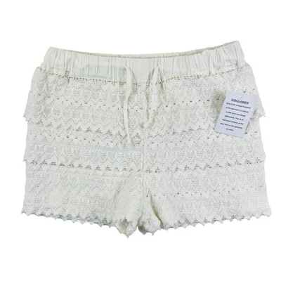 Ocean Drive Crochet Lace Shorts Women's Medium White Cotton Drawstring Boho NWT - Image 1 of 4